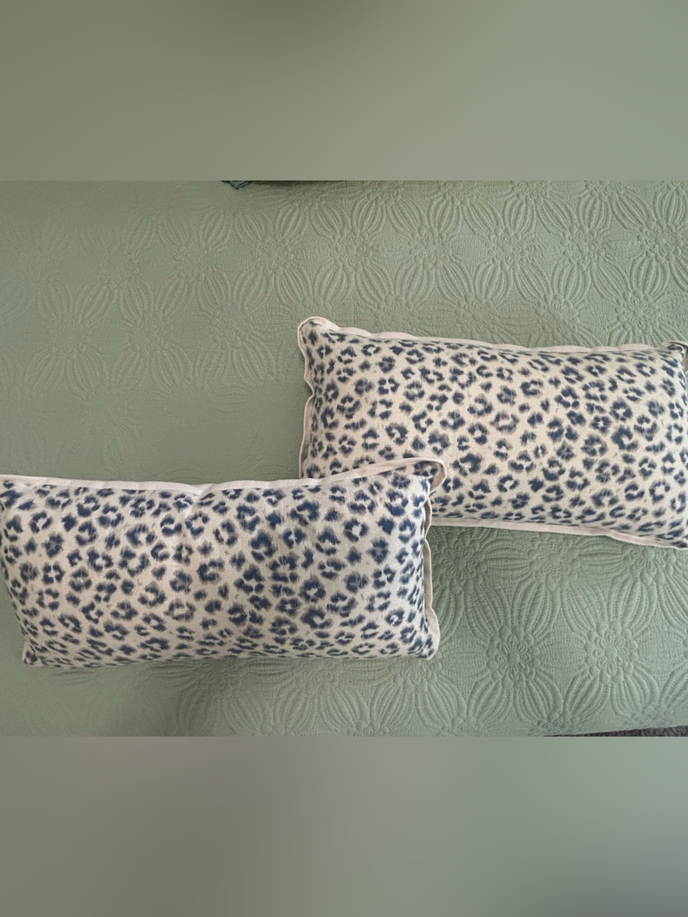 CALICO CORNERS 1 Pr. Custom Blue/Cream Leopard Print Lumbar Pillows- BEAUTIFUL!!